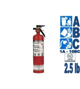 Portable fire extinguisher with powder, 2.5 lbs type ABC, ULC 1A-10BC, with vehicle hook.