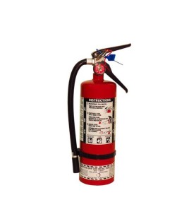 Portable fire extinguisher with powder, 5 lbs, type ABC, ULC 3A-10BC, with wall hook.