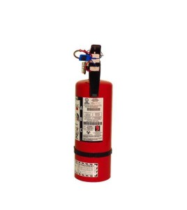 Portable fire extinguisher with powder, 5 lbs, type ABC, ULC 3A-10BC, with wall hook.