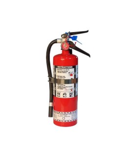 Portable fire extinguisher with powder, 5 lbs, type ABC, ULC 3A-40BC, with vehicle hook.