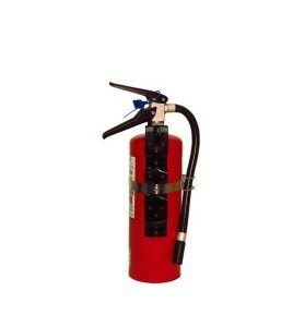 Portable fire extinguisher with powder, 5 lbs, type ABC, ULC 3A-40BC, with vehicle hook.