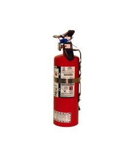 Portable fire extinguisher with powder, 5 lbs, type ABC, ULC 3A-40BC, with vehicle hook.