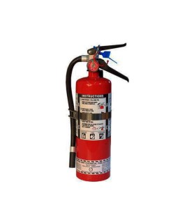 Portable fire extinguisher with powder, 5 lbs, type ABC, ULC 3A-40BC, with vehicle hook.