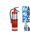 Portable fire extinguisher with powder, 10 lbs type ABC, ULC 6A 80 BC, with wall hook.