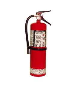 Portable fire extinguisher with powder, 10 lbs type ABC, ULC 6A 80 BC, with wall hook.