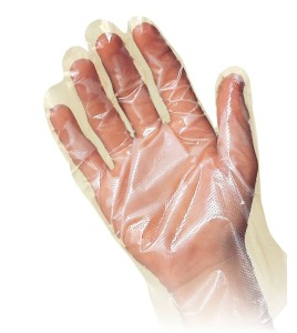 Polyethylene gloves, bag of 100  units.