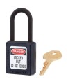 MasterLock 406 dielectric lock made of black Zenex thermoplastic, with one key.