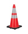 Orange traffic cone whit 2 collar, 28 in. long, weight: 7.5 lbs. Made from 100% PVC.