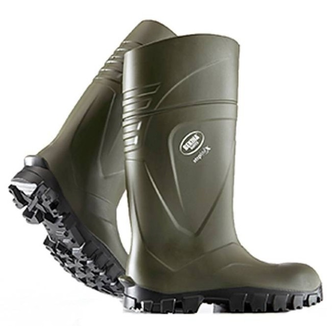 Bekina StepliteX waterproof green polyurethane boots with steel toe caps and steel soles, CSA Z195 compliant.