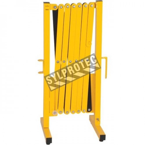 Barrière de sécurité extensible, 10 pieds (3 m), en aluminium peint en jaune.