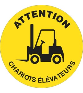 “CAUTION FORKLIFT TRAFFIC” adhesive anti-skid laminated vinyl floor sign, various sizes & languages.