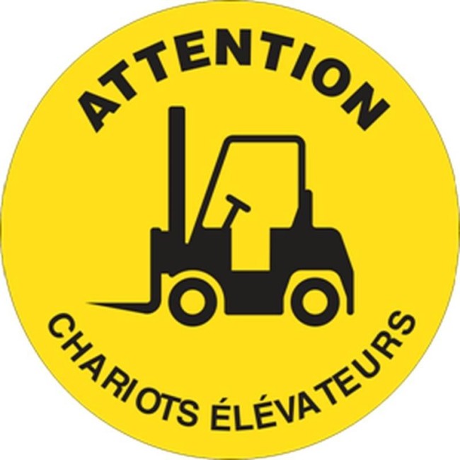 “CAUTION FORKLIFT TRAFFIC” adhesive anti-skid laminated vinyl floor sign, various sizes & languages.