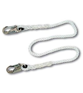 North 5/8 in by 4 feet nylon rope lanyard for fall restraint without energy absorber, 2 standard carabiners (snap hooks).