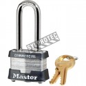 Padlock whit 2 in. shackle, laminated steel body and case hardened steel shackle. 