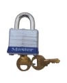 Regular padlock 1 ½ in (38 mm) wide laminated steel body with case hardened steel shackle. Size: 1 9/16 in wide.