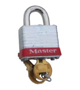 Regular padlock 1 9/16 in (40 mm) wide laminated steel body with case hardened steel shackle. 