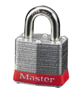 Regular padlock 1 9/16 in (40 mm) wide laminated steel body with case hardened steel shackle. 