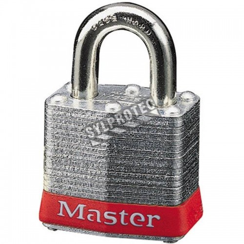 Regular padlock 1 9/16 in (40 mm) wide laminated steel body with case hardened steel shackle. 