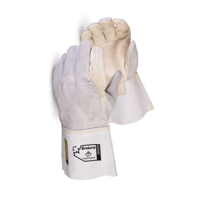 Gants de soudure en cuir, 11 po de long avec pouce palmé & trépointes. Vendu à la paire.