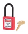 MasterLock 406 dielectric lock made of black Zenex thermoplastic, with one key.