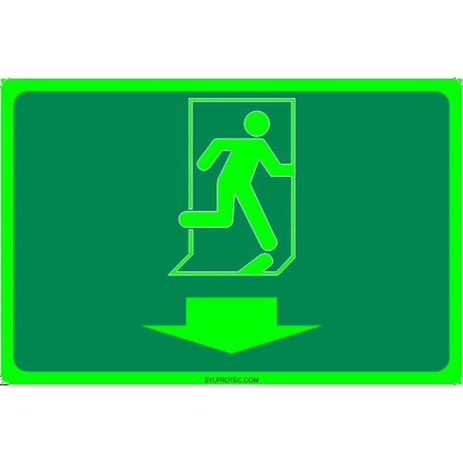 Photo luminescent pictogram sign running man with down arrow in various sizes shapes materials 