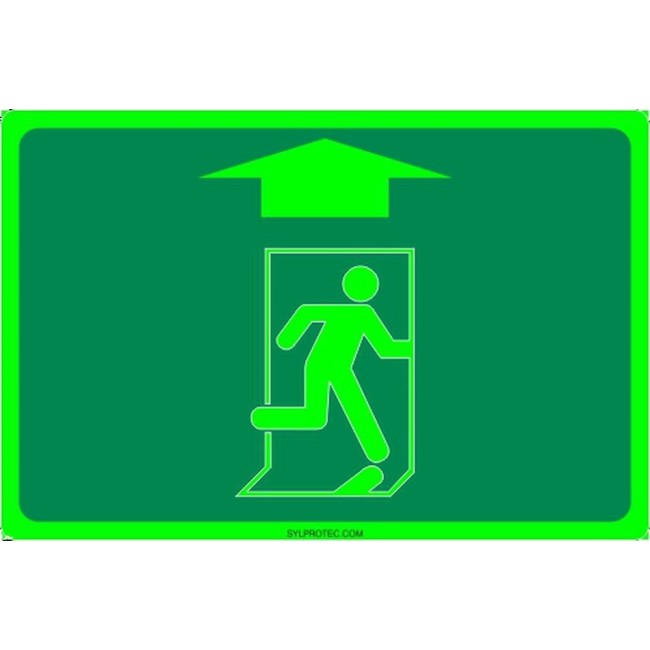 Photo luminescent pictogram sign running man with up arrow in various sizes shapes materials 