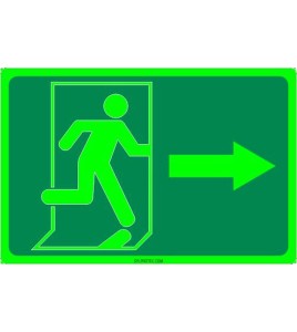 Photo luminescent pictogram sign running man with right arrow in various sizes shapes materials 