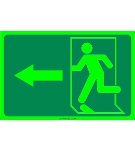 Photo luminescent pictogram sign running man with left arrow in various sizes shapes materials 