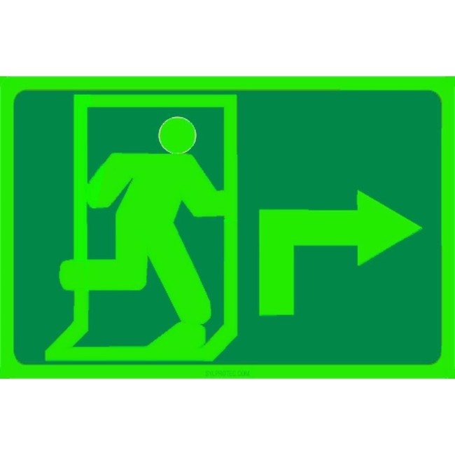 Photo luminescent pictogram sign running man with 90 degree right arrow in various sizes shapes materials 