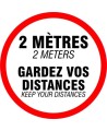 Affiche de sol ronde gardez vos distances en autocollant laminé antidérapant.  diamètre 18" disponible pour achat en ligne sur s