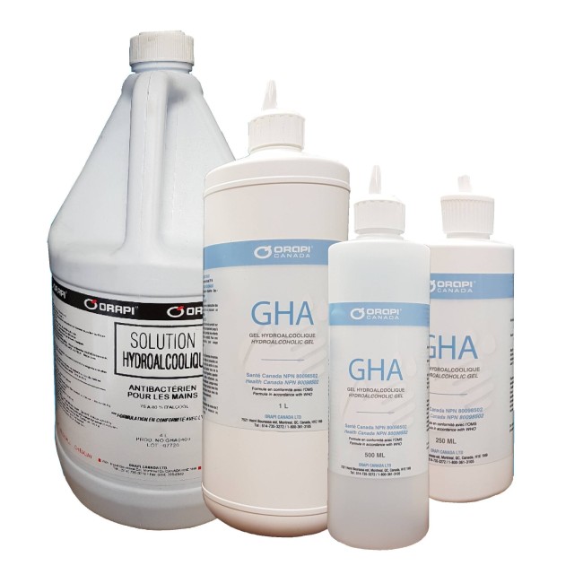 Hydroalcoholic solution for hand disinfection 75% isopropyl alcohol  made in Canada