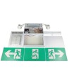 Combo LED emergency exit sign with green Running Man and 2 spotlights, steel casing, with back-up battery