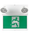 Combo LED emergency exit sign with green Running Man and 2 spotlights, steel casing, with back-up battery