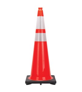 Orange traffic cone whit 2 collar, 36 in. long made from 100% PVC.