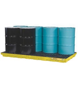 Drum accumulation center for spill control, fits 8 drums, capacity 98 US gallons (370 liters).