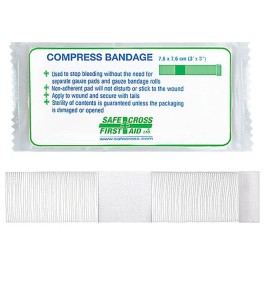 Sterile compress bandage, 3 x 3 in, sold individually.