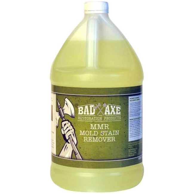 MMR heavy duty mold stain remover with sodium hypochlorite for mold stain removal. 1 gal US bottle.