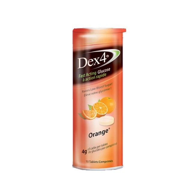 omprimé de glucose DEX 4 à saveur orange, 10 tablettes