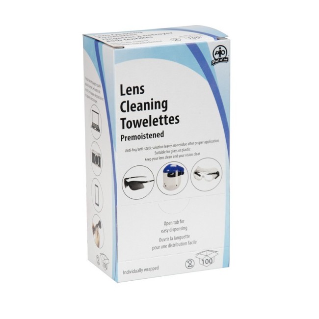 Lens cleaning wipe with anti-fog  pk/100 units.