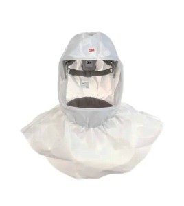 3M white S-series hood for respiratory protection systems in pharmaceutical facilities. One-size-fits-all.