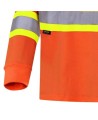 High visibility long-sleeved shirt, neon orange with reflective stripes.