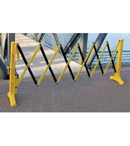 Barrière de sécurité extensible, 11 1/2 pieds (3,5 m), en polypropylène jaune et noir.