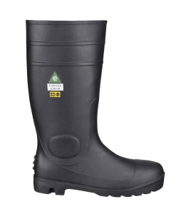 Waterproof black PVC boots with steel toe caps, CSA Z195 compliant.