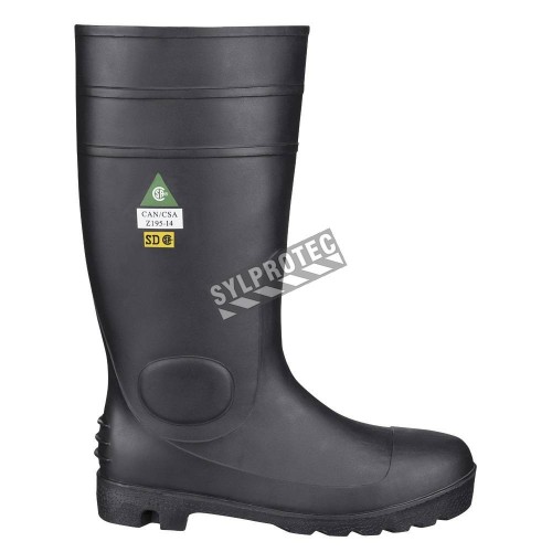 Bottes imperméables en PVC noir avec caps d'acier, conformes CSA Z195.