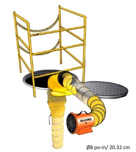 Assembly designed to maintain airflow at the entrance of a manhole, 8 or 12" diameter duct, 6 or 15 feet long