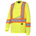 High visibility long-sleeved shirt, neon yellow with grey reflective stripes