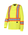 High visibility long-sleeved shirt, neon yellow with grey reflective stripes