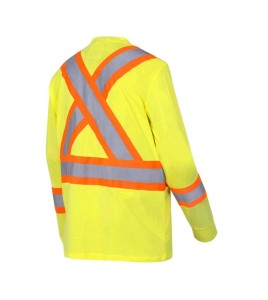 High visibility long-sleeved shirt, neon yellow with grey reflective stripes