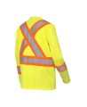 High visibility long-sleeved shirt, neon yellow with grey reflective stripes