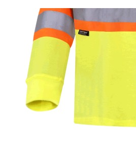 High visibility long-sleeved shirt, neon yellow with grey reflective stripes